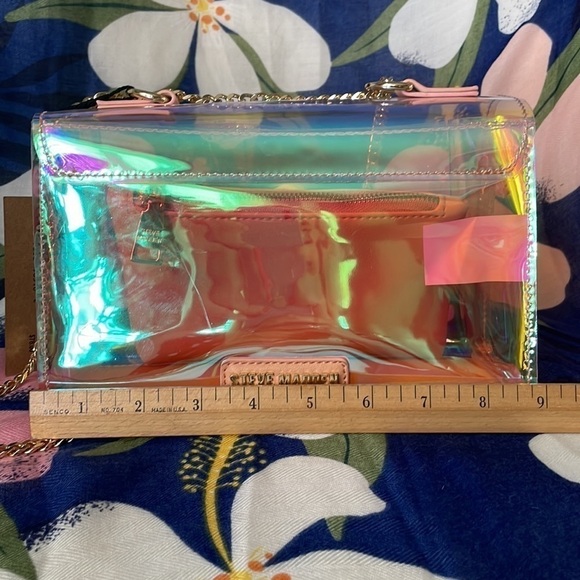 Brand New Steve Madden Iridescent Clear Chain Purse w/ Peachy Pink Inner Pouch - Picture 7 of 16